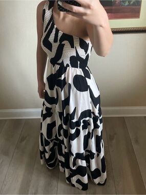 Altar'd State Black and White One-Shoulder Maxi Dress